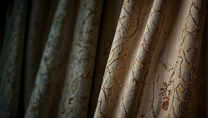 Fototapeta premium A mystery story where a curious stain on a forgotten curtain leads to the unraveling of a decades-old secret ai_generated