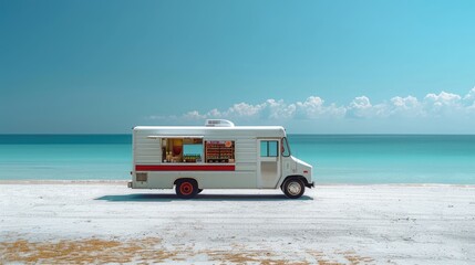 Photorealistic Summer Treat Ice Cream Truck on Sand