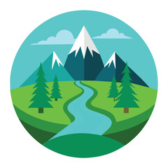 Vector pictogram of a mountain landscape with a stream or road background