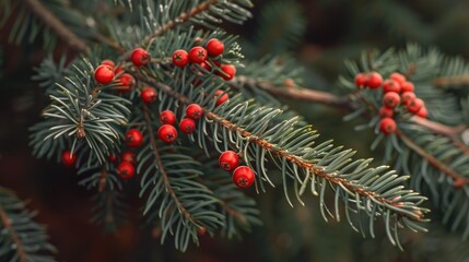 Branch of spruce with crimson berries