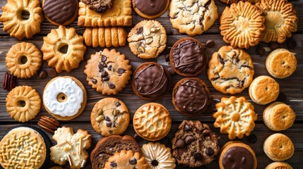 Fototapeta premium International Biscuit Day: Indulge in Delectable Snacks and Treats, Perfect for Afternoon Tea. 4K HD Wallpaper. AI-Generated Design.