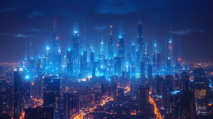 Fototapeta premium Futuristic blue smart city background.