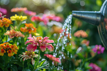 Obraz premium Person Watering Flowers with a Watering Can
