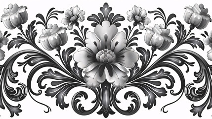 Seamless vintage motif with ornate signs in black and white