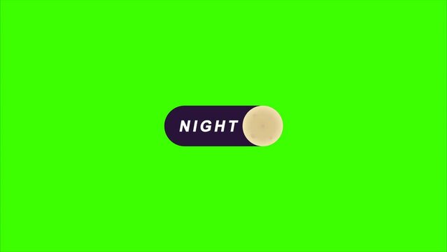 Animation of day mode and night mode switch toggle button chroma key green screen background. 4K motion graphics.