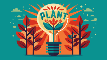 Naklejka premium A retro-inspired design of a light bulb with text plant 