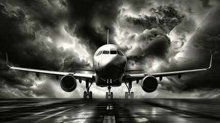 Fototapeta premium Commercial Airliner Takes Flight from Wet Runway