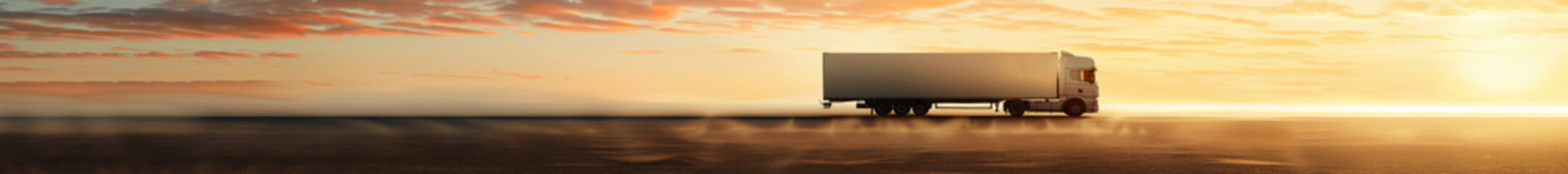 Fototapeta premium A truck is parked in a field at sunset