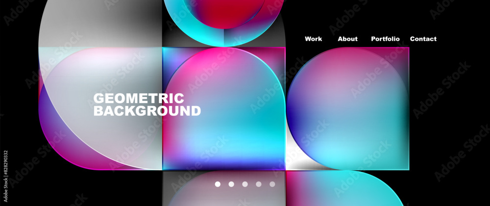 Poster Bright colorful squares with round elements minimal geometric background. Vector Illustration For Wallpaper, Banner, Background, Card, Book Illustration, landing page