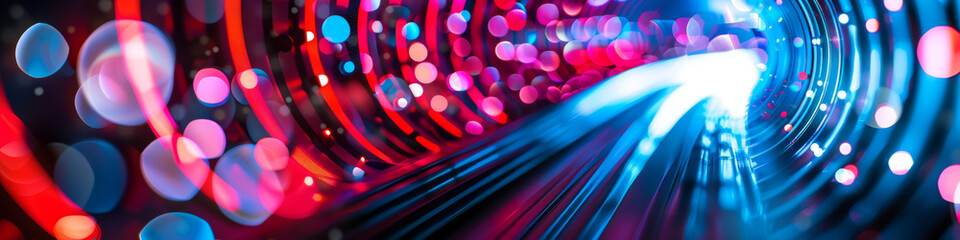 Tunnel of Bokeh Lights in Red and Blue with Vibrant Streaks