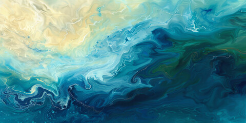 The painting is a beautiful blue and white ocean wave