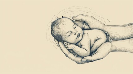 Drawing of a hand cradling a newborn baby