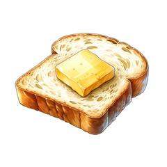 An illustration for summer, rendered in watercolor style, Bread slice clipart with butter spread on top.