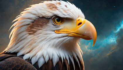 Fantasy Illustration of a wild eagle bird. Digital art style wallpaper background.