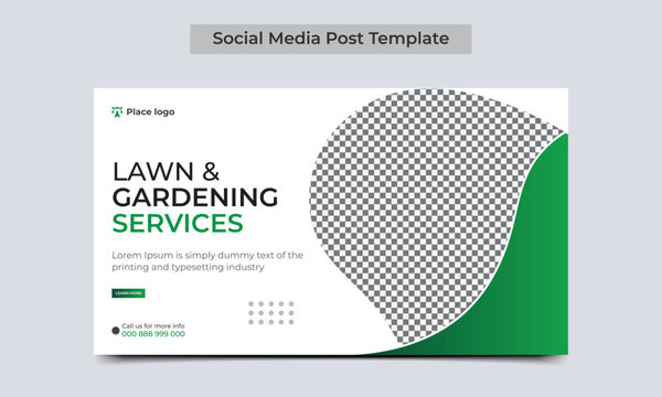 Lawn and Gardening service social media post web banner template. vector illustration.