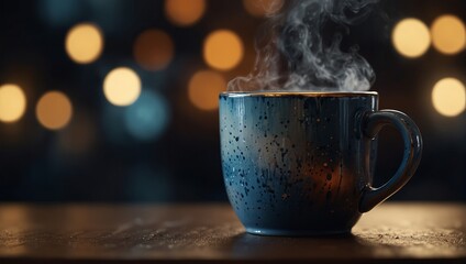 A painting of a cup with steam coming out from it,.