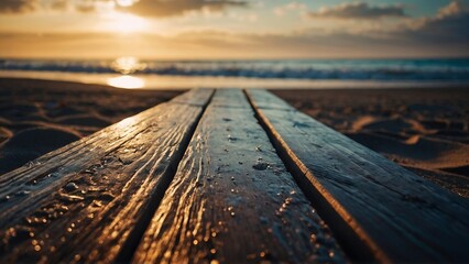 Beach summer Wooden Background. Sea sand on boards on the beach. - Powered by Adobe