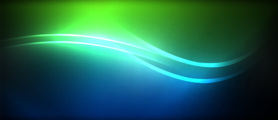 Neon glowing circle rays, light round lines in the dark, planet style neon wave lines. Energetic electric concept design for wallpaper, banner, background