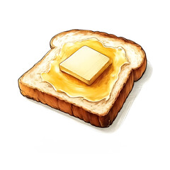 An illustration for summer, rendered in watercolor style, Bread slice clipart with butter spread on top.