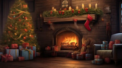 Cozy fireplace with crackling flames