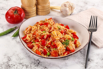Italian pasta orzo with prawn