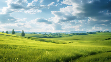 Obraz premium Sunny Field of Green Background: Lush Landscapes