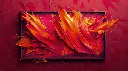 An abstract artwork featuring bold, contrasting paint splashes in primary and secondary colors on a white background, highlighting the striking interplay of hues.