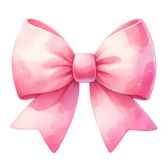 Elegant pink bow with watercolor texture, perfect for gift wrapping, crafts, or decoration. Vibrant and delicate design.