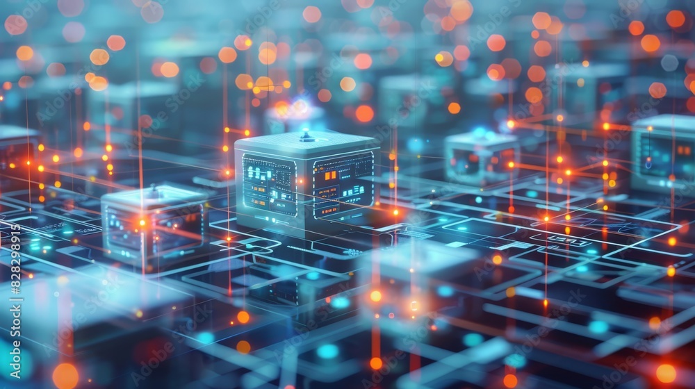 Fototapete a network of interconnected digital devices, symbolizing the technological infrastructure driving th