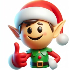3D christmas elf emoji thumbs up on a white background