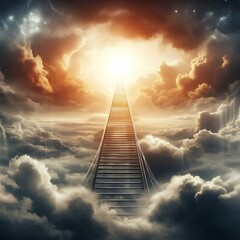 Ladder in the clouds. Conceptual image of hope and faith.