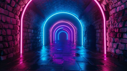 "Vibrant Neon Tunnel Walkway"