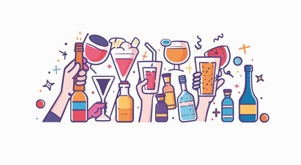 Obraz premium A group of people celebrating holding alcoholic drinks. Friends toasting with drinks