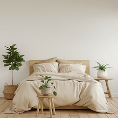 White blank wall background, modern bedroom interior