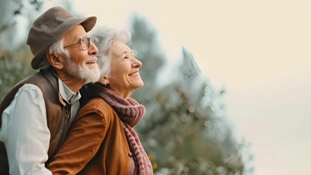 Senior couple having fun together in nature , Elderly couple in park 
