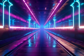 "Neon-lit Subway Tunnel"