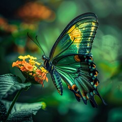 "Vivid Blue and Yellow Butterfly in a Tropical Environment"