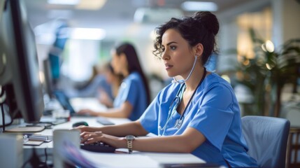 The focused nurse at computer