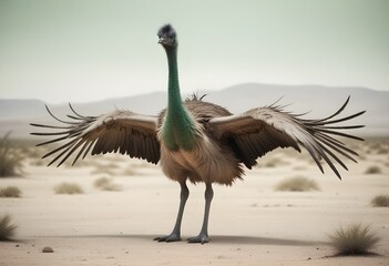 Fantasy an emu in a defensive stance its wings spr