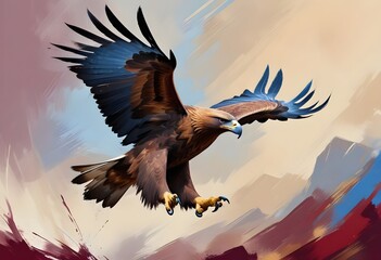 Digital painting golden eagle in hunting mode divi