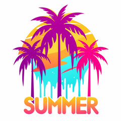 Naklejka premium silhouette on the beach Summer T-Shirt Design