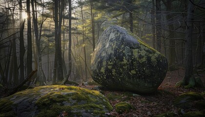 "Forest Scene with Large Rock"