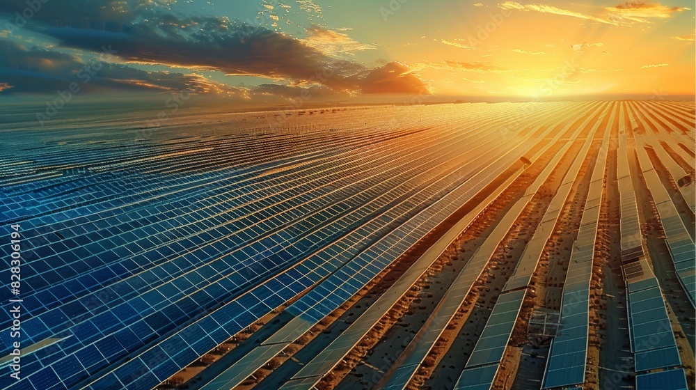 Aufkleber a massive amount of solar panels spread over a plain, bird view. generative ai.