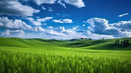 Obraz premium Green Field under Blue Skies: Nature's Embrace