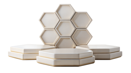 Geometric Ceramic Podium – Hexagonal: A unique hexagonal ceramic podium, providing a geometric aesthetic for product displays, isolated on a white background.
