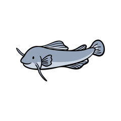 Illustration of cute catfish in hand-drawn colorful vector style. Use for stickers, clothes, print-on-demand, kids fashion.