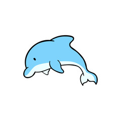 Illustration of cute dolphin in hand-drawn colorful vector style. Use for stickers, clothes, print-on-demand, kids fashion.