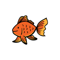 Illustration of cute goldfish in hand-drawn colorful vector style. Use for stickers, clothes, print-on-demand, kids fashion.