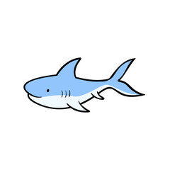 Illustration of cute shark in hand-drawn colorful vector style. Use for stickers, clothes, print-on-demand, kids fashion.