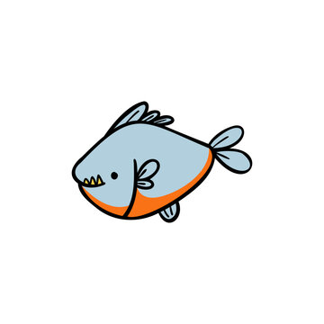 recommend clip art: Illustration of cute piranha in hand-drawn colorful vector style. Use for stickers, clothes, print-on-demand, kids fashion.
